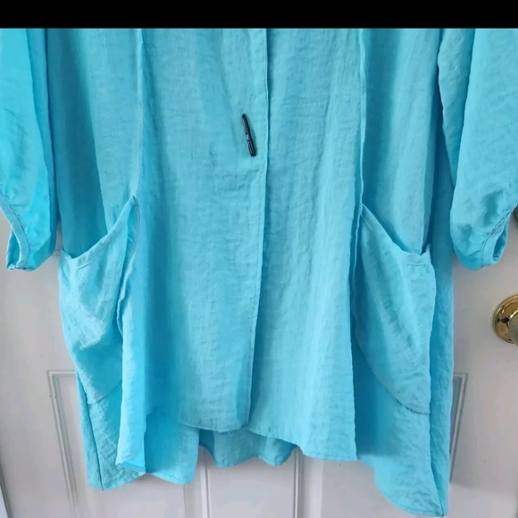 Moonlight Y&S Fashion Design Blue Button Front Lagenlook Tunic Jacket Pockets M - Picture 3 of 9